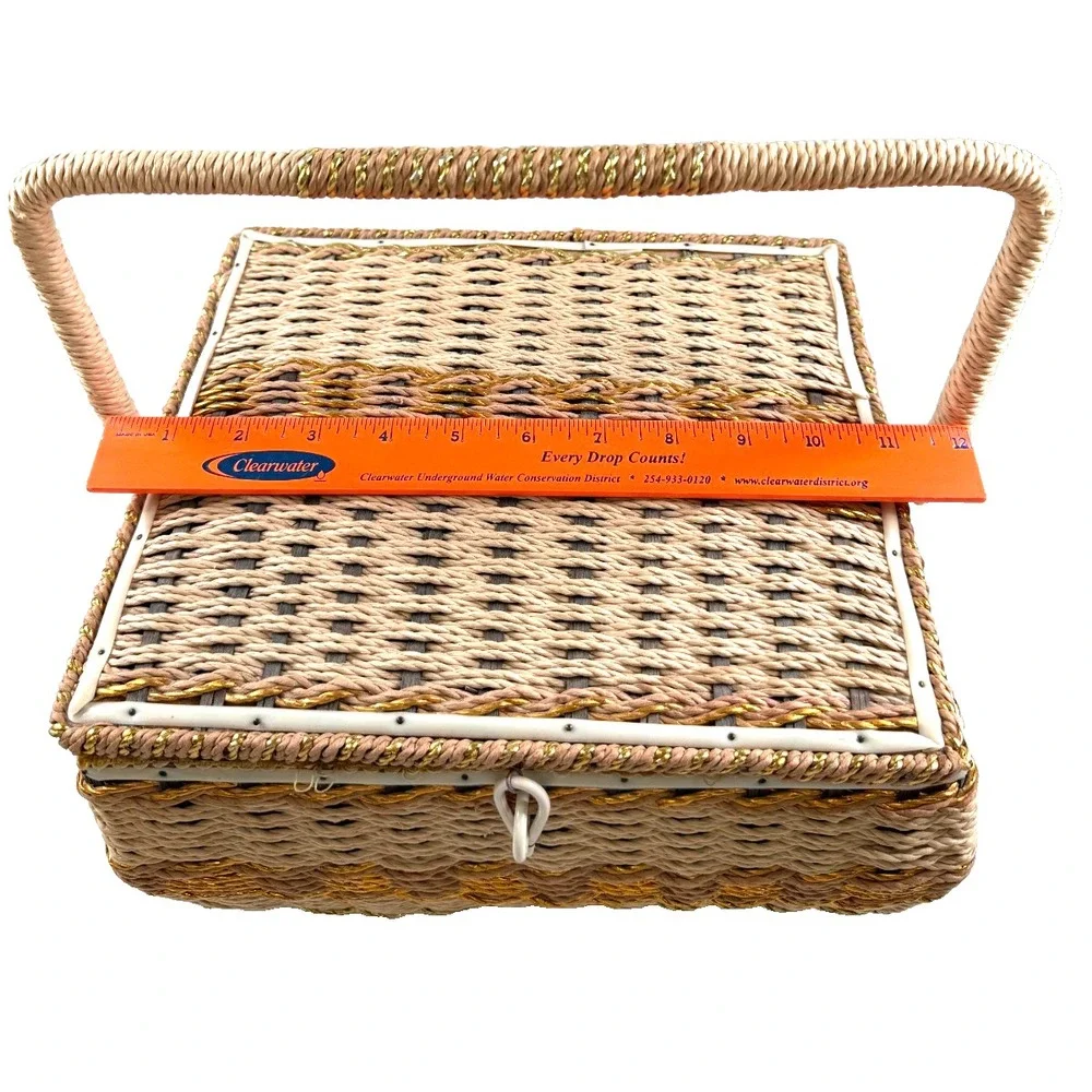Vintage 1960's Woven Wicker Sewing Basket USB Japan 11.5